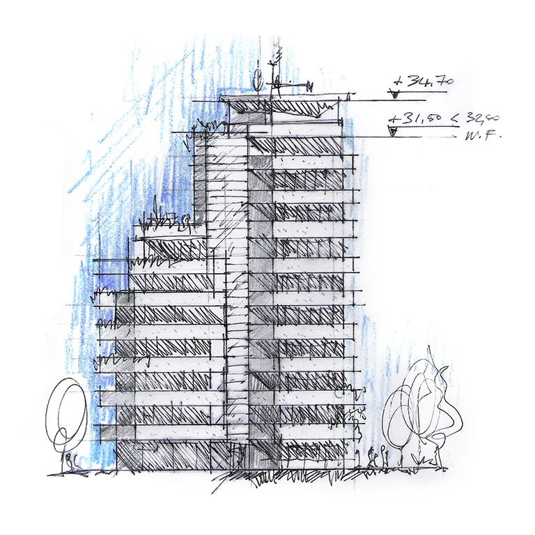 Progetto preliminare di riconversione residenziale di volume terziario esistente - Bologna Via del Lavoro